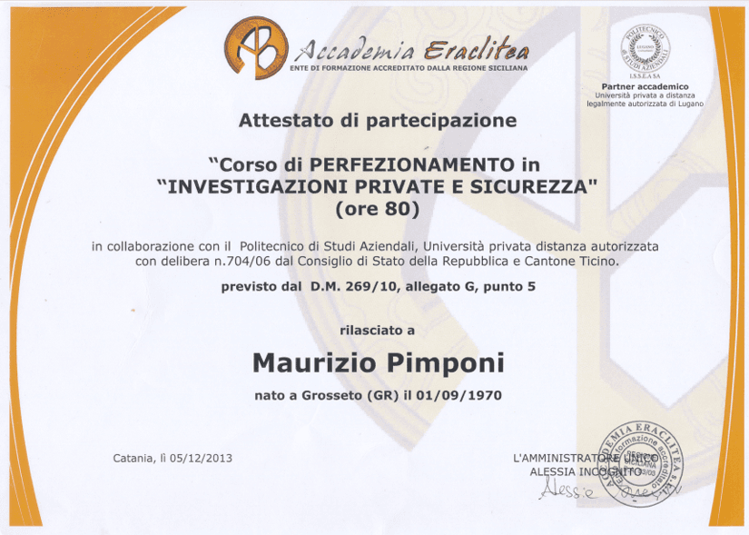 Perfezionamento in Investigazioni Private e Sicurezza